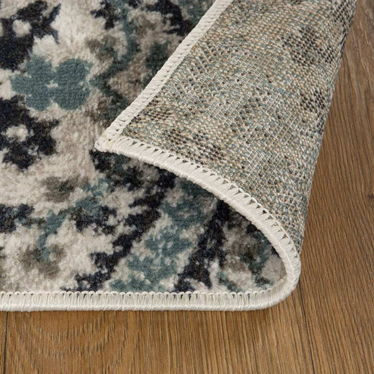 7' X 9' Ivory Blue And Gray Floral Stain Resistant Area Rug - Homeroots - Flyclothing LLC