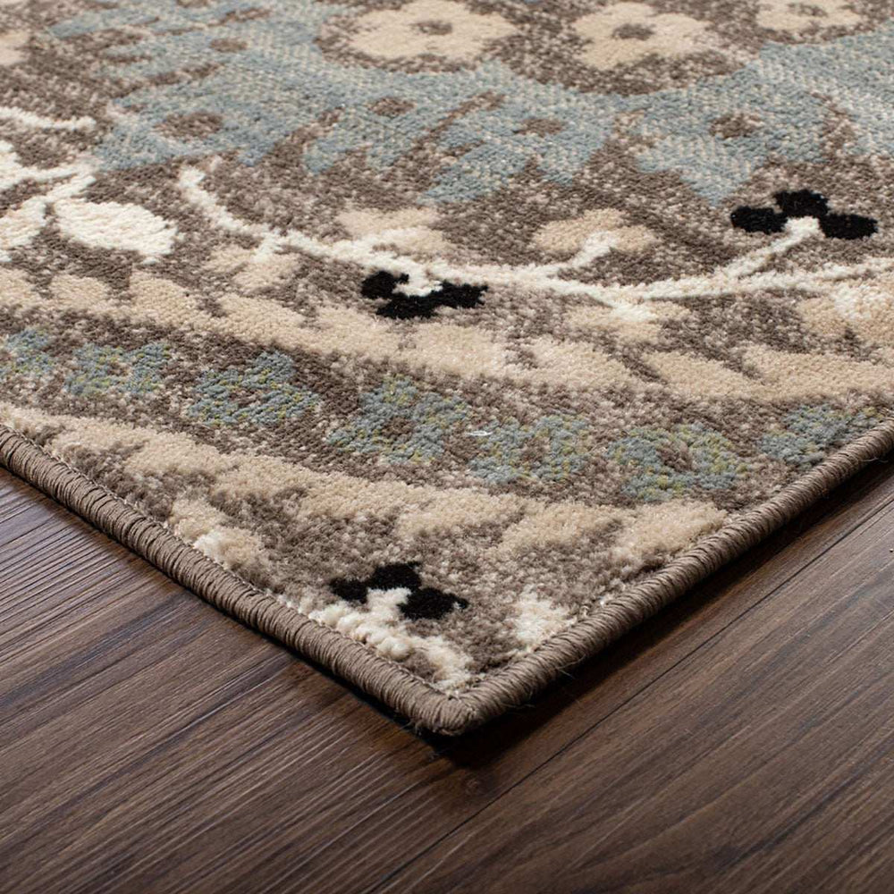 7' X 9' Ivory Beige And Light Blue Floral Stain Resistant Area Rug - Homeroots - Flyclothing LLC