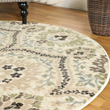 8' Round Ivory Gray And Olive Round Floral Stain Resistant Area Rug - Homeroots - Flyclothing LLC