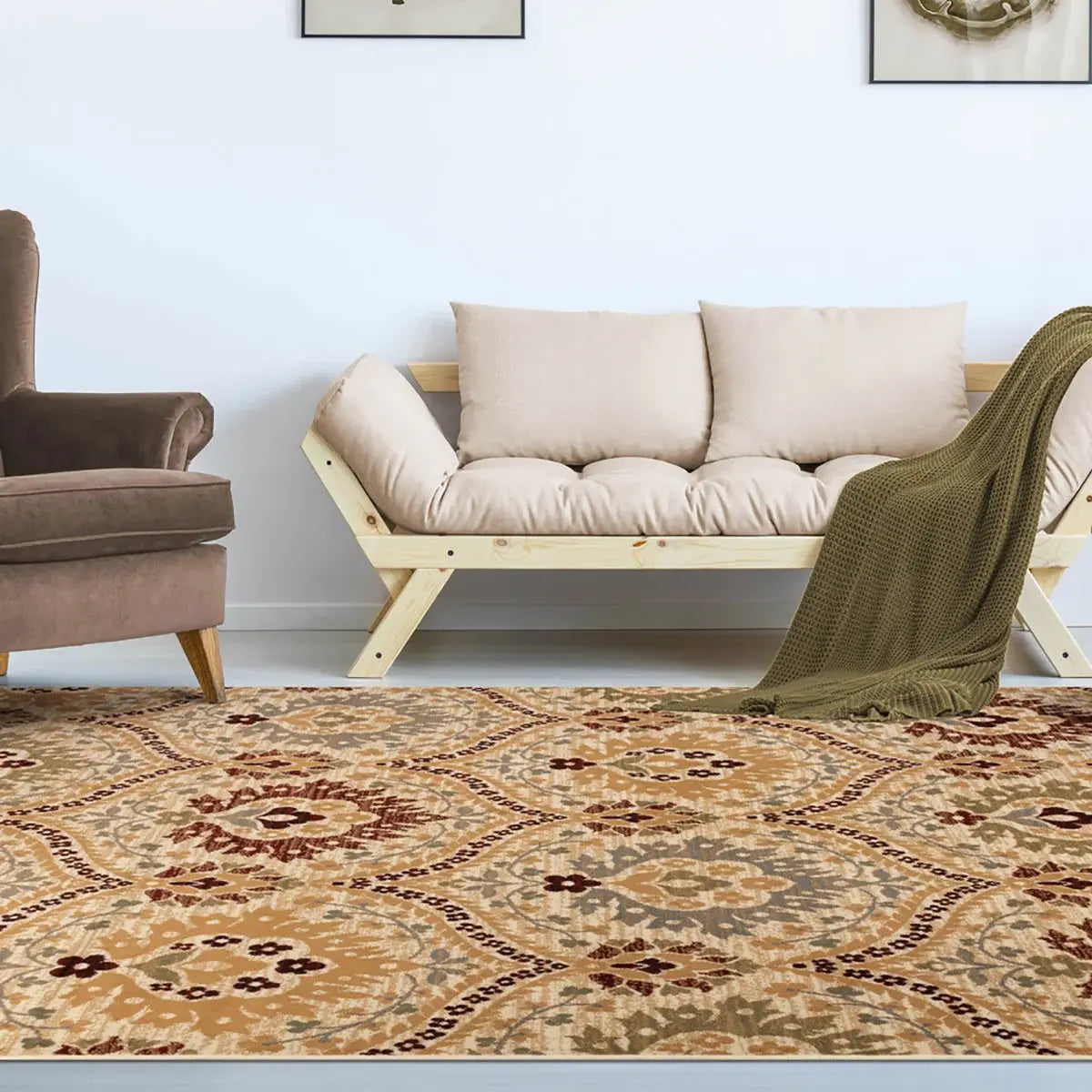 8' X 10' Camel Gray And Rust Floral Stain Resistant Area Rug - Homeroots - Flyclothing LLC
