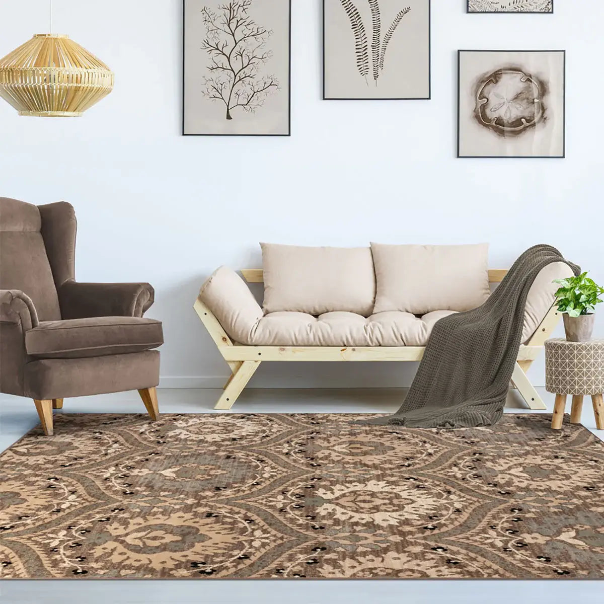 8' X 10' Ivory Beige And Light Blue Floral Stain Resistant Area Rug - Homeroots - Flyclothing LLC