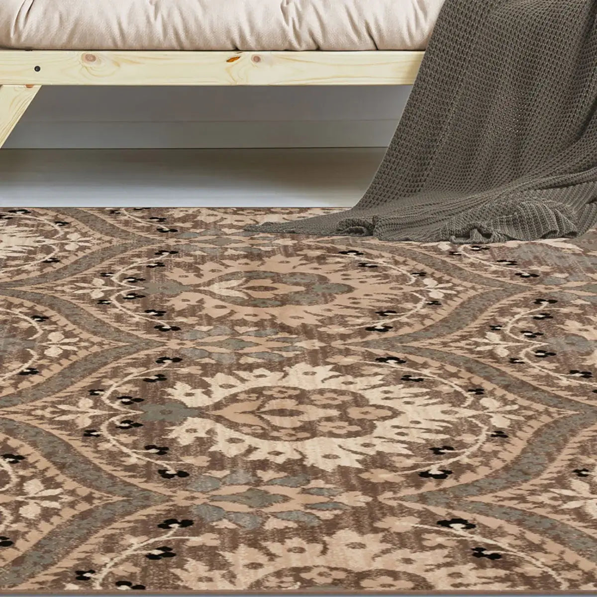 8' X 10' Ivory Beige And Light Blue Floral Stain Resistant Area Rug - Homeroots - Flyclothing LLC