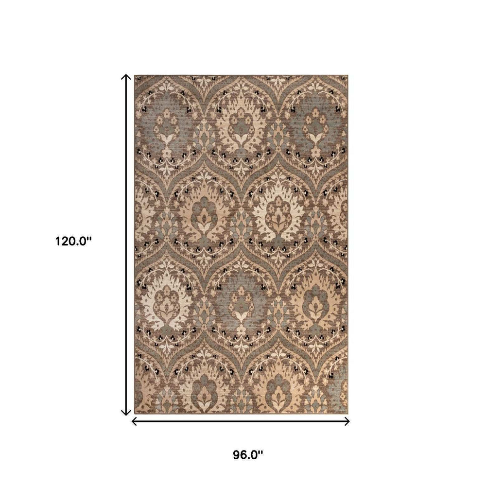 8' X 10' Ivory Beige And Light Blue Floral Stain Resistant Area Rug - Homeroots - Flyclothing LLC