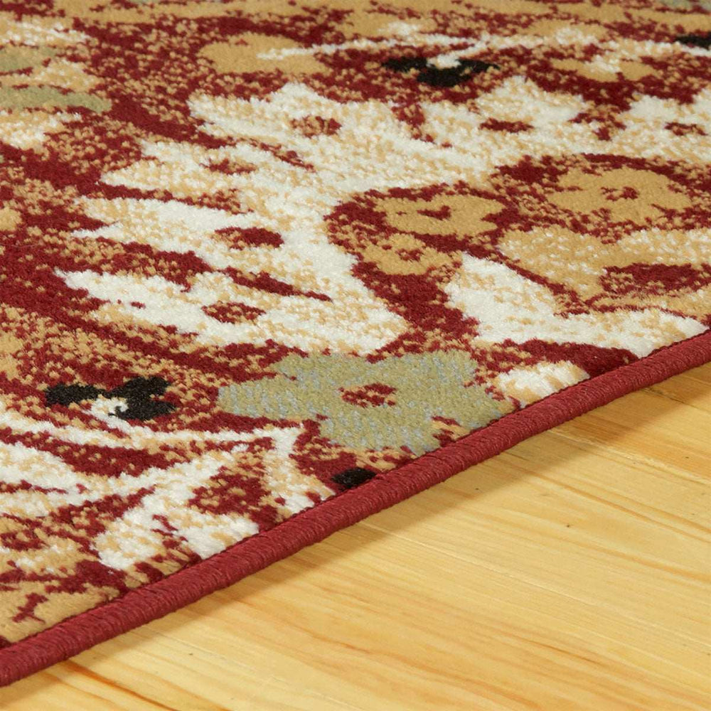 8' X 10' Red Olive And Gold Floral Stain Resistant Area Rug - Homeroots - Flyclothing LLC