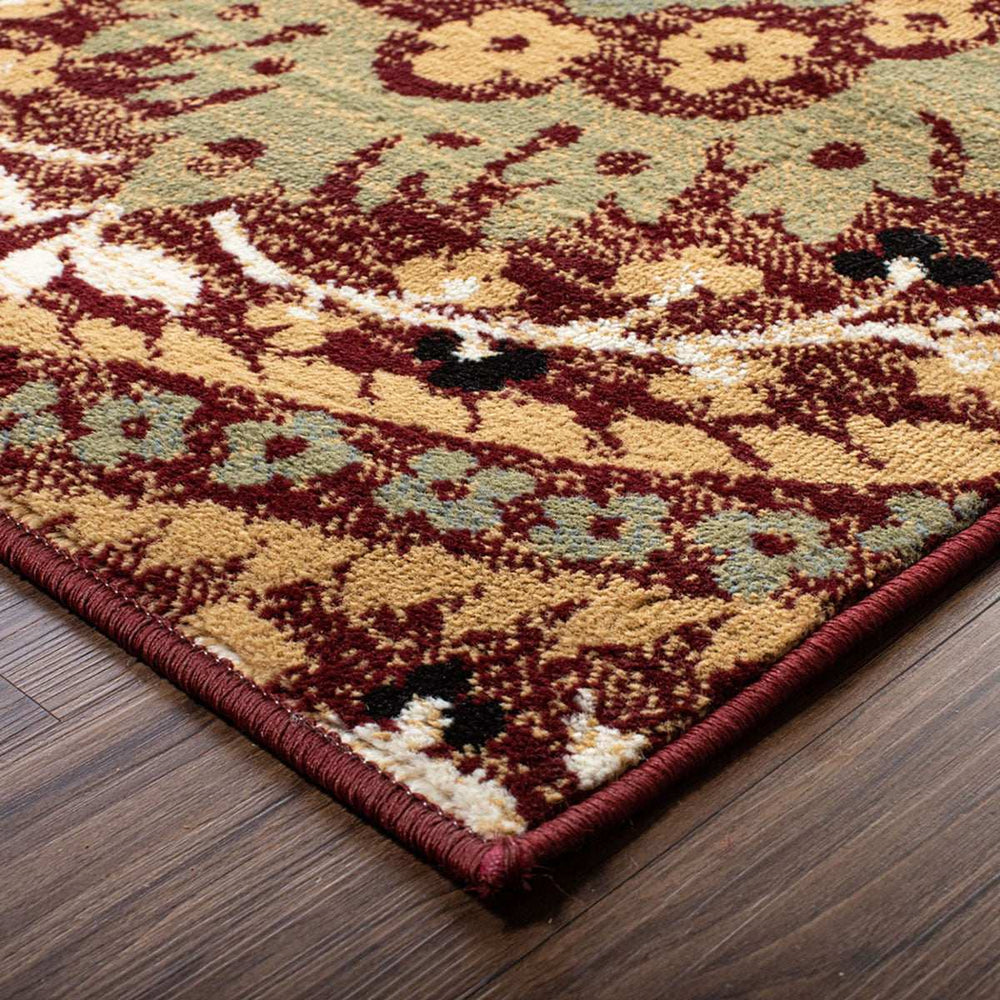 8' X 10' Red Olive And Gold Floral Stain Resistant Area Rug - Homeroots - Flyclothing LLC