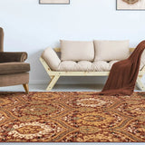 8' X 10' Red Olive And Gold Floral Stain Resistant Area Rug - Homeroots - Flyclothing LLC