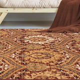8' X 10' Red Olive And Gold Floral Stain Resistant Area Rug - Homeroots - Flyclothing LLC