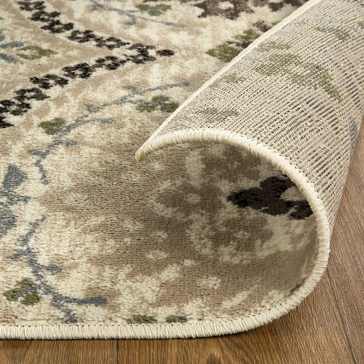 8' Square Ivory Gray And Olive Square Floral Stain Resistant Area Rug - Homeroots - Flyclothing LLC