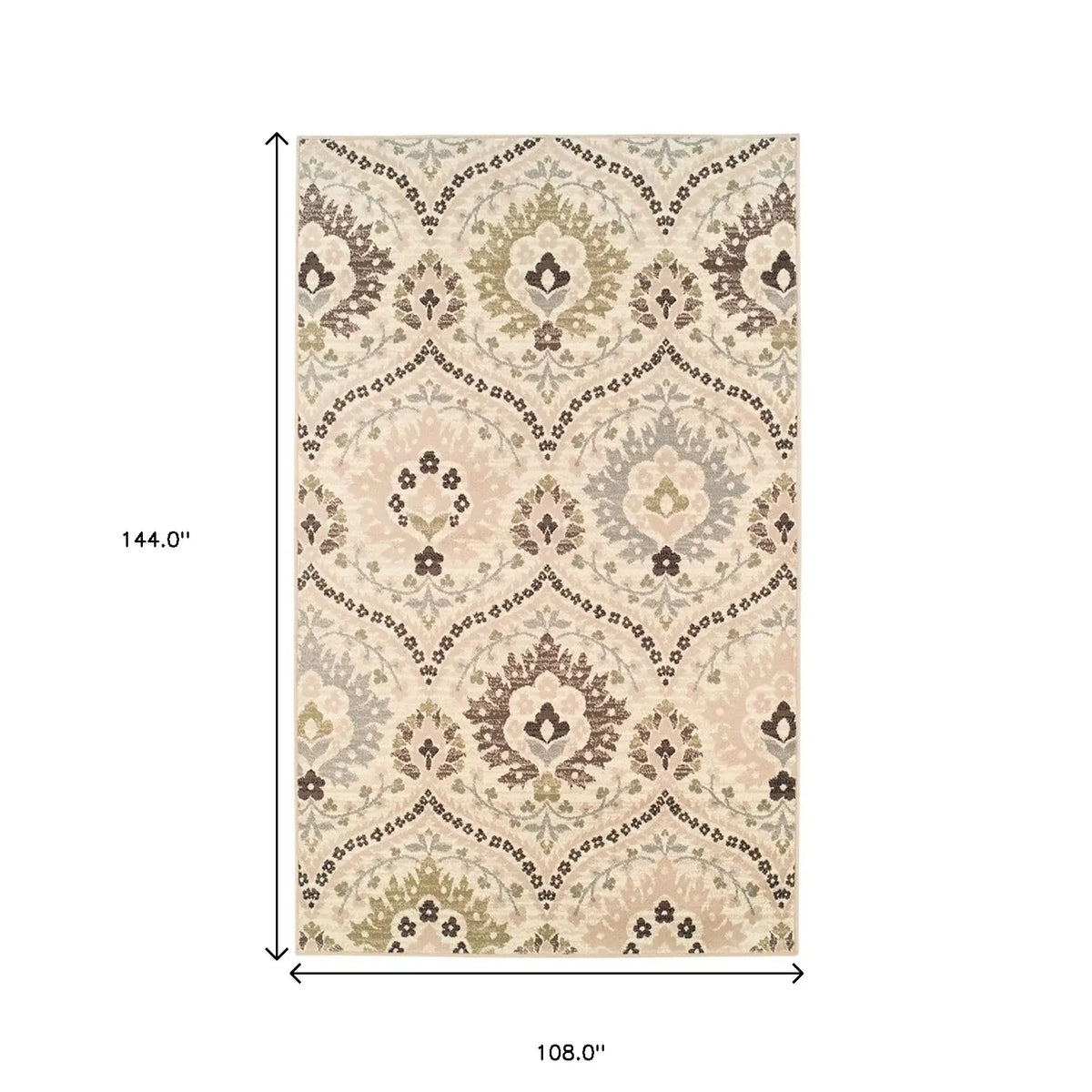 9' X 12' Ivory Floral Power Loom Distressed Stain Resistant Area Rug - Homeroots - Flyclothing LLC