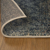 10' Navy And Salmon Damask Distressed Stain Resistant Runner Rug - Homeroots