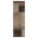 8' Beige Gray And Black Damask Distressed Stain Resistant Runner Rug - Homeroots