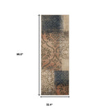 8' Navy And Salmon Damask Distressed Stain Resistant Runner Rug - Homeroots - Flyclothing LLC