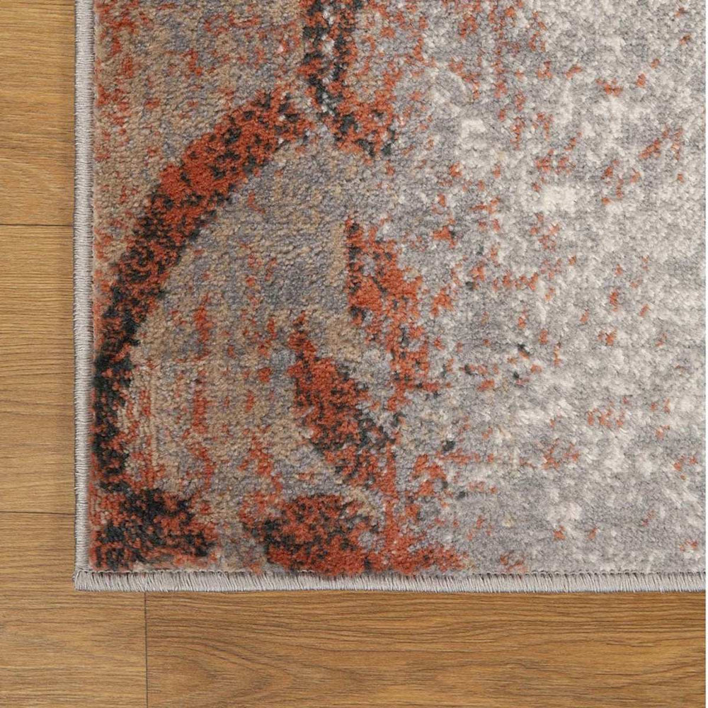 8' Rust And Gray Damask Distressed Stain Resistant Runner Rug - Homeroots - Flyclothing LLC