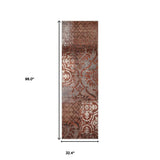 8' Rust And Gray Damask Distressed Stain Resistant Runner Rug - Homeroots - Flyclothing LLC