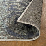 8' Teal And Gray Damask Distressed Stain Resistant Runner Rug - Homeroots