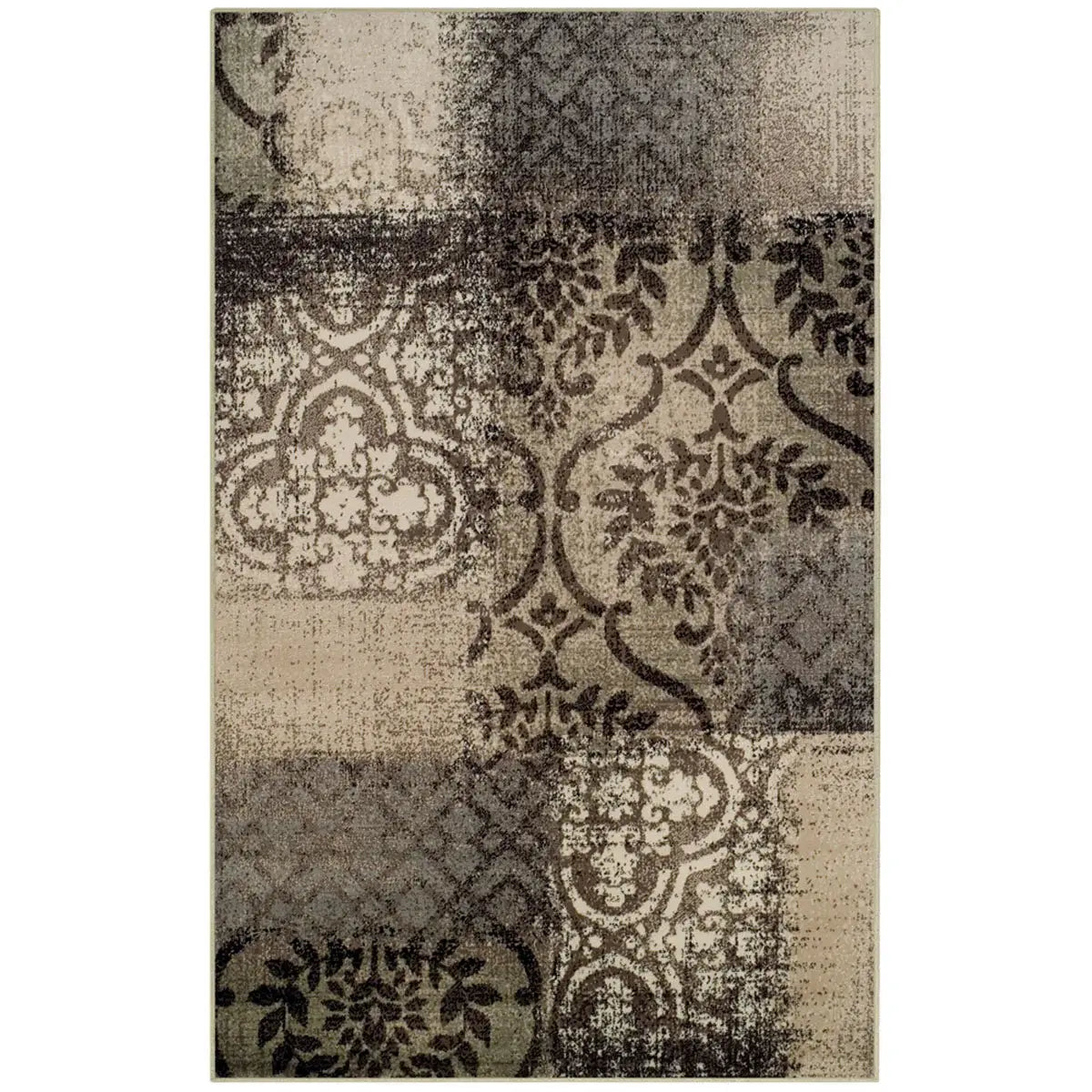 4' X 6' Tan And Brown Damask Distressed Stain Resistant Area Rug - Homeroots - Flyclothing LLC