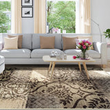 4' X 6' Tan And Brown Damask Distressed Stain Resistant Area Rug - Homeroots - Flyclothing LLC