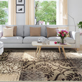 4' X 6' Tan And Brown Damask Distressed Stain Resistant Area Rug - Homeroots