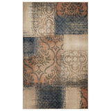 4' X 6' Navy And Salmon Damask Distressed Stain Resistant Area Rug - Homeroots