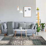 4' X 6' Teal And Gray Damask Distressed Stain Resistant Area Rug - Homeroots - Flyclothing LLC