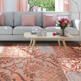 5' X 8' Rust And Gray Damask Distressed Stain Resistant Area Rug - Homeroots - Flyclothing LLC