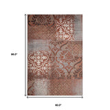 5' X 8' Rust And Gray Damask Distressed Stain Resistant Area Rug - Homeroots - Flyclothing LLC