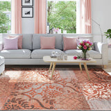 7' X 9' Rust And Gray Damask Distressed Stain Resistant Area Rug - Homeroots - Flyclothing LLC