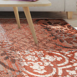 7' X 9' Rust And Gray Damask Distressed Stain Resistant Area Rug - Homeroots