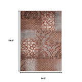 7' X 9' Rust And Gray Damask Distressed Stain Resistant Area Rug - Homeroots - Flyclothing LLC