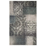 7' X 9' Teal And Gray Damask Distressed Stain Resistant Area Rug - Homeroots - Flyclothing LLC