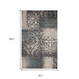 7' X 9' Teal And Gray Damask Distressed Stain Resistant Area Rug - Homeroots - Flyclothing LLC