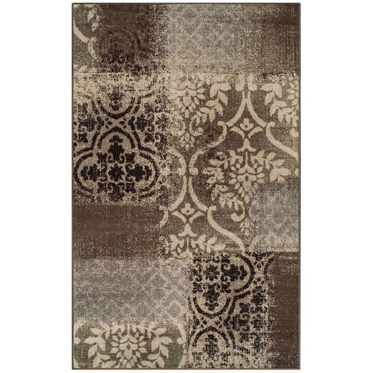 8' X 10' Ivory Light Blue Damask Distressed Stain Resistant Area Rug - Homeroots - Flyclothing LLC