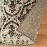8' X 10' Ivory Light Blue Damask Distressed Stain Resistant Area Rug - Homeroots