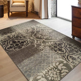 8' X 10' Ivory Light Blue Damask Distressed Stain Resistant Area Rug - Homeroots - Flyclothing LLC
