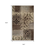 8' X 10' Ivory Light Blue Damask Distressed Stain Resistant Area Rug - Homeroots - Flyclothing LLC