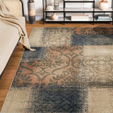 8' X 10' Navy And Salmon Damask Distressed Stain Resistant Area Rug - Homeroots - Flyclothing LLC