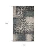 8' X 10' Teal And Gray Damask Distressed Stain Resistant Area Rug - Homeroots - Flyclothing LLC