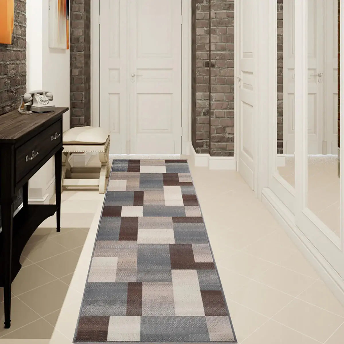 10' Grey Patchwork Stain Resistant Runner Rug - Homeroots - Flyclothing LLC