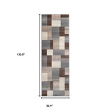 10' Grey Patchwork Stain Resistant Runner Rug - Homeroots - Flyclothing LLC