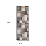10' Grey Patchwork Stain Resistant Runner Rug - Homeroots