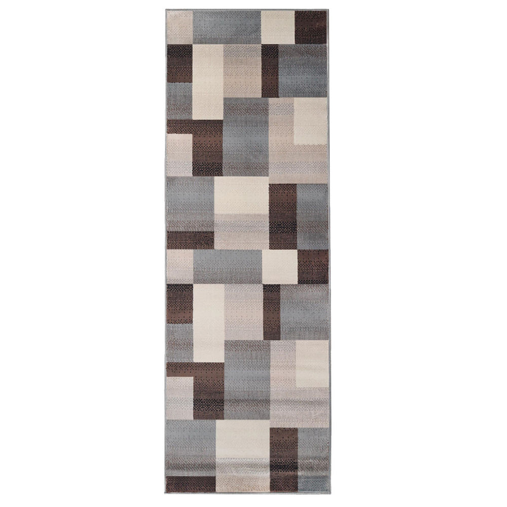 12' Grey-Brown Patchwork Stain Resistant Runner Rug - Homeroots