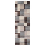 12' Grey-Brown Patchwork Stain Resistant Runner Rug - Homeroots