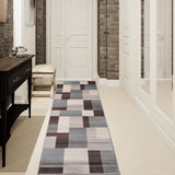12' Grey-Brown Patchwork Stain Resistant Runner Rug - Homeroots
