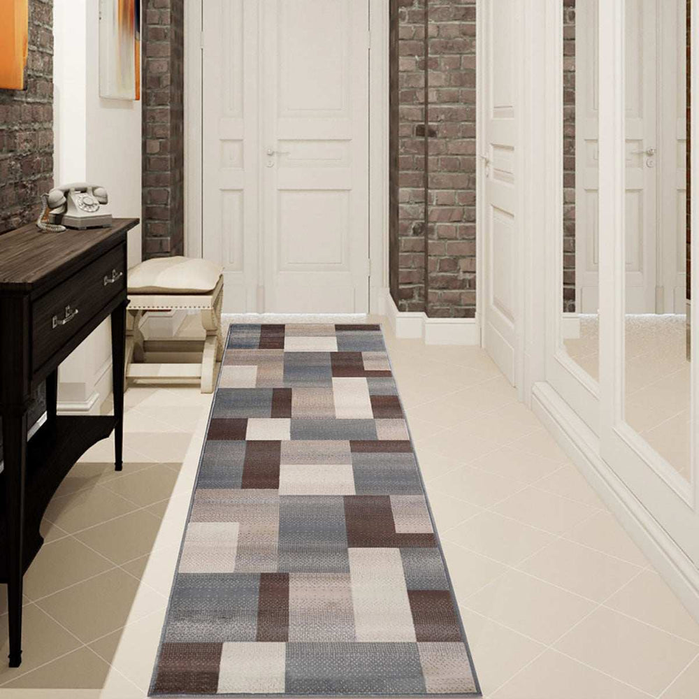 12' Grey Patchwork Stain Resistant Runner Rug - Homeroots - Flyclothing LLC