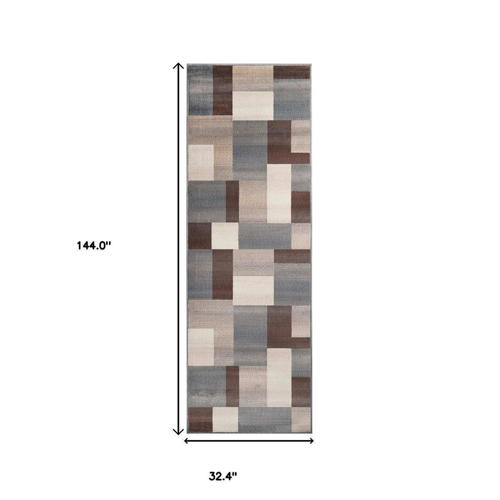 12' Grey Patchwork Stain Resistant Runner Rug - Homeroots - Flyclothing LLC