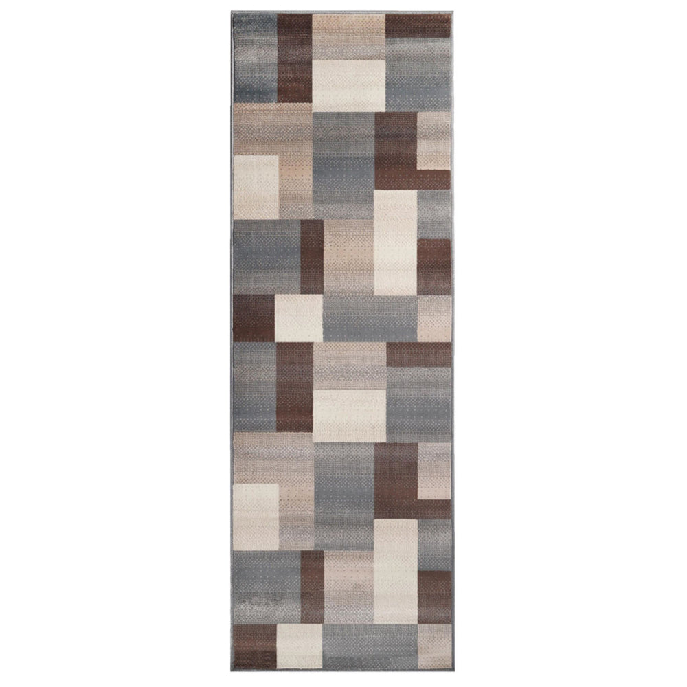 8' Grey Patchwork Power Loom Stain Resistant Runner Rug - Homeroots