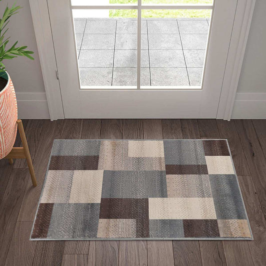 2' X 3' Grey Patchwork Power Loom Stain Resistant Area Rug - Homeroots - Flyclothing LLC