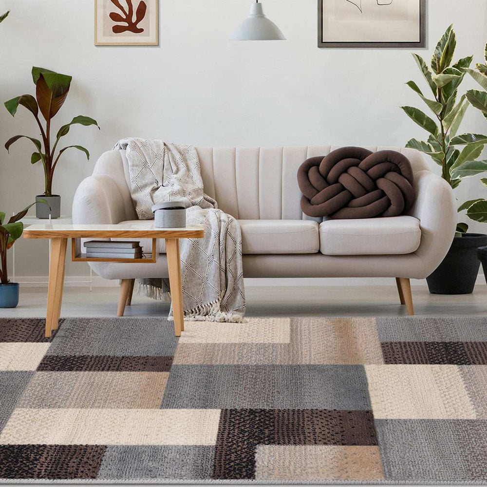 4' X 6' Grey-Brown Patchwork Power Loom Stain Resistant Area Rug - Homeroots - Flyclothing LLC