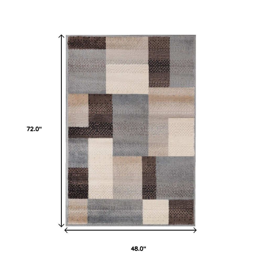 4' X 6' Grey-Brown Patchwork Power Loom Stain Resistant Area Rug - Homeroots - Flyclothing LLC
