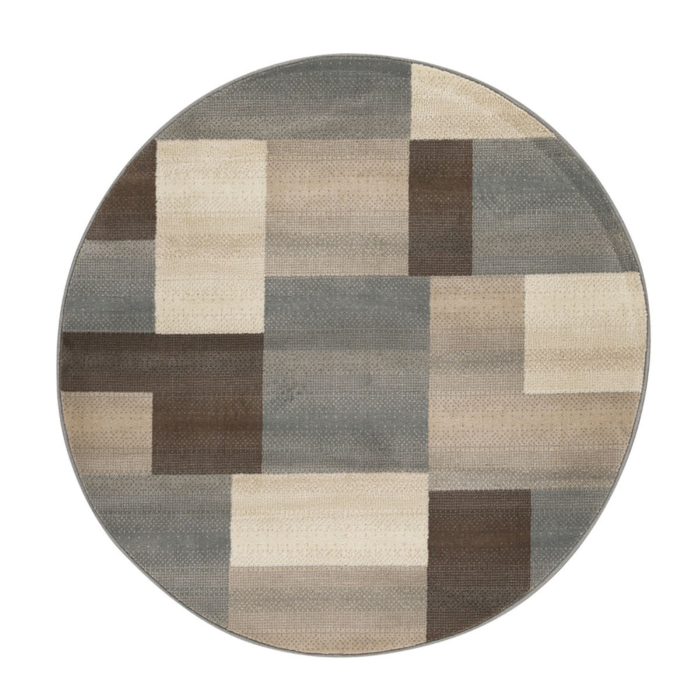 5' Round Grey Round Patchwork Power Loom Stain Resistant Area Rug - Homeroots